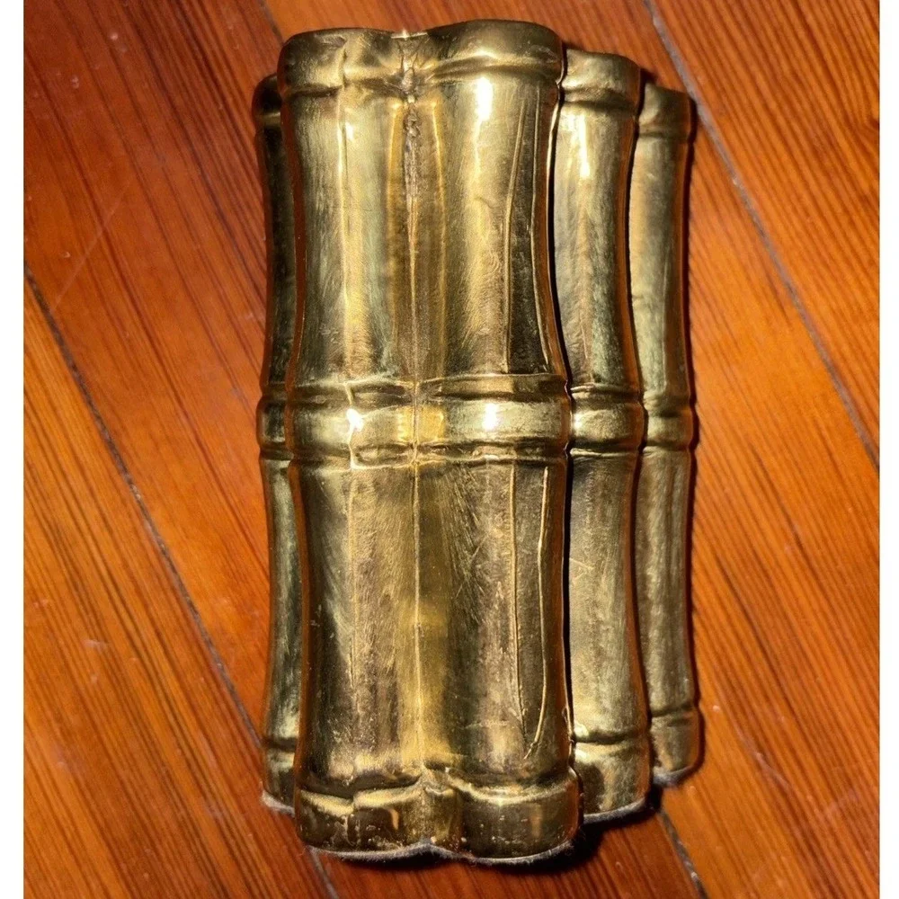 Vintage Brass Faux Bamboo 7 Hole Bud Vase Hollywood Regency Decorative Accent